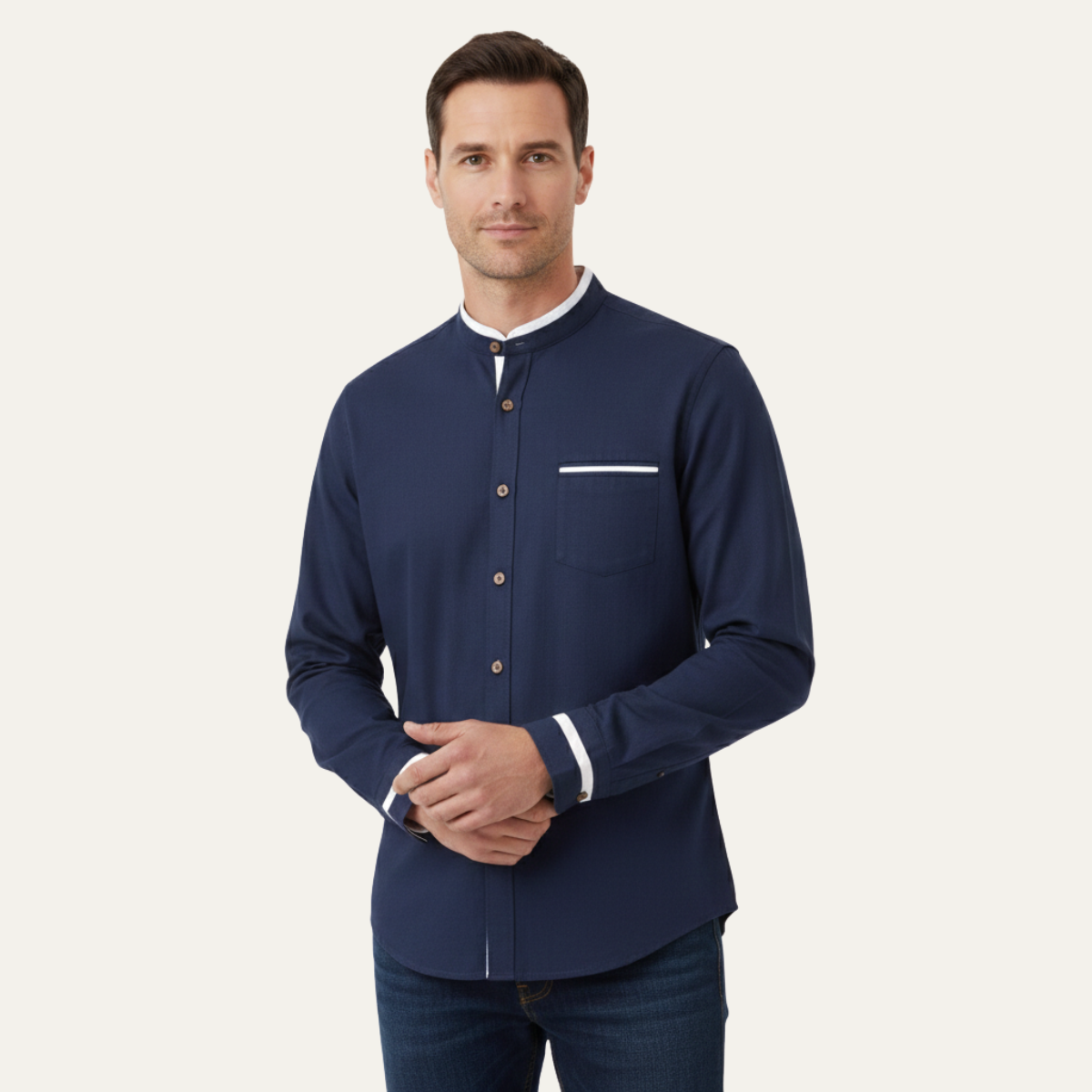 Tate | Men's Button Up Shirt Light Blue Mandarin Collar
