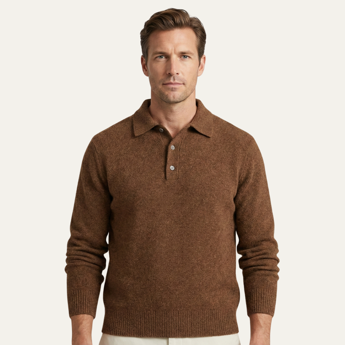 Bram | Men's Wool Sweater Brown Polo Collar