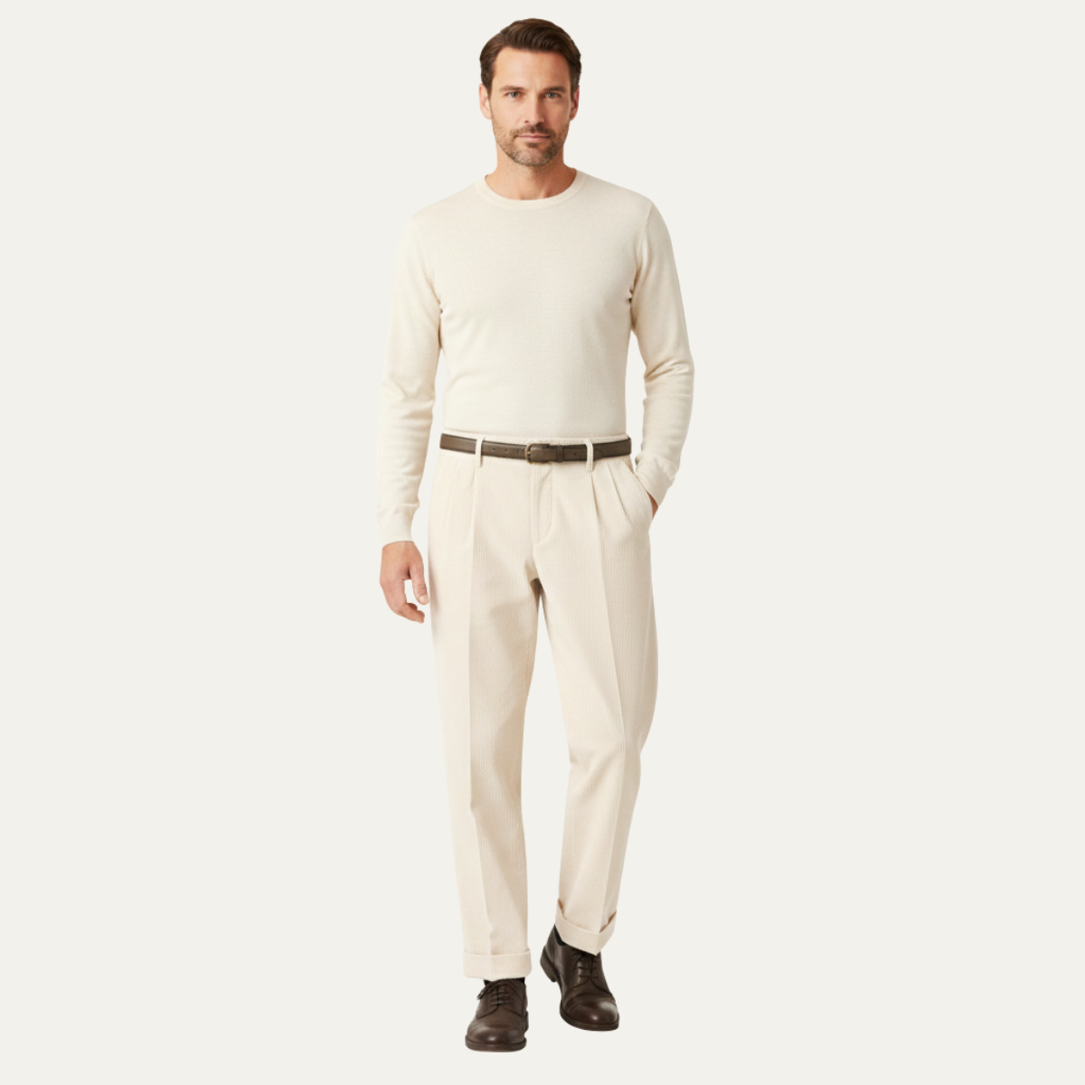 Nash | Men's Smart Casual Pleated Dress Pants Cream