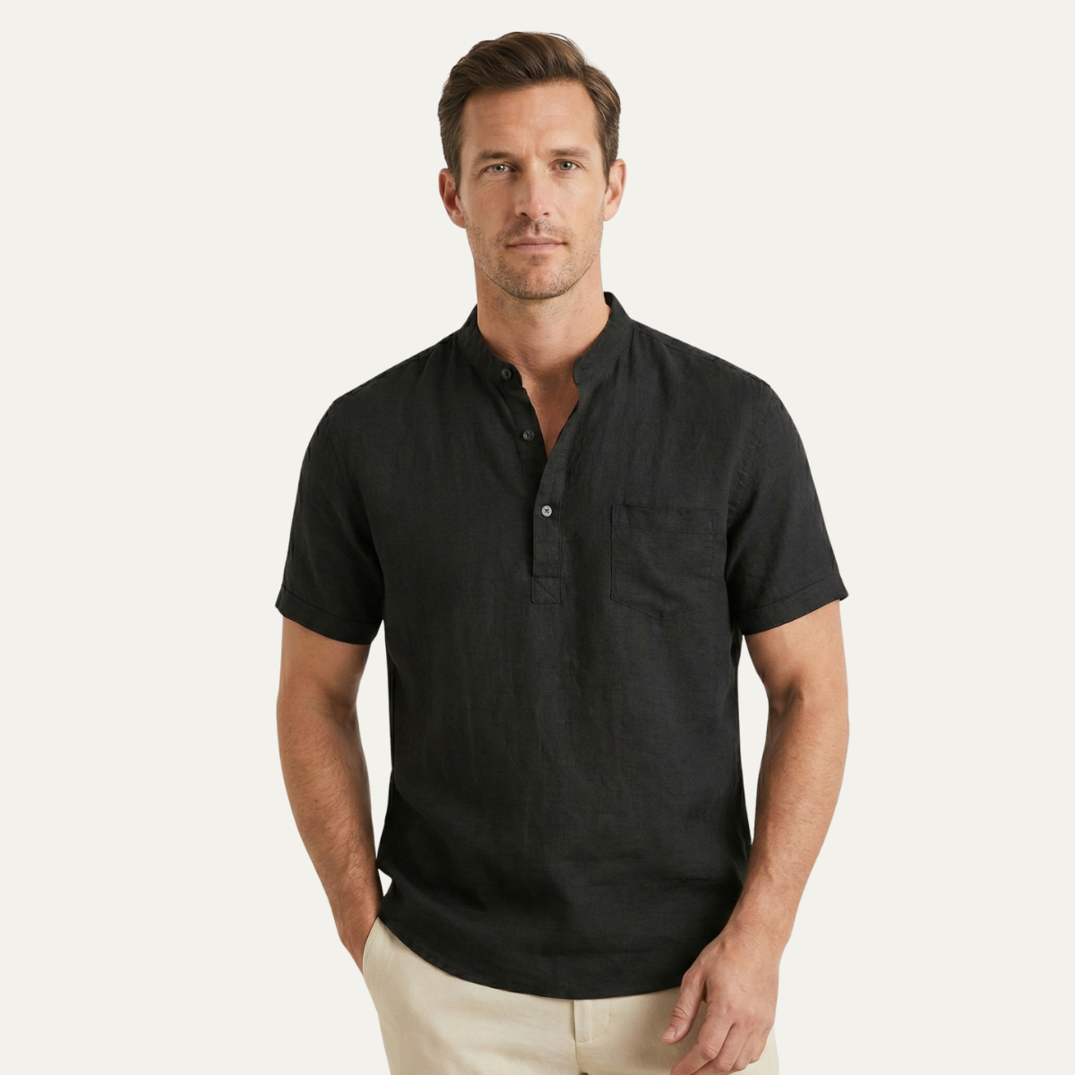 Axel | Men's Lightweight Linen Henley Shirt Navy Short Sleeve
