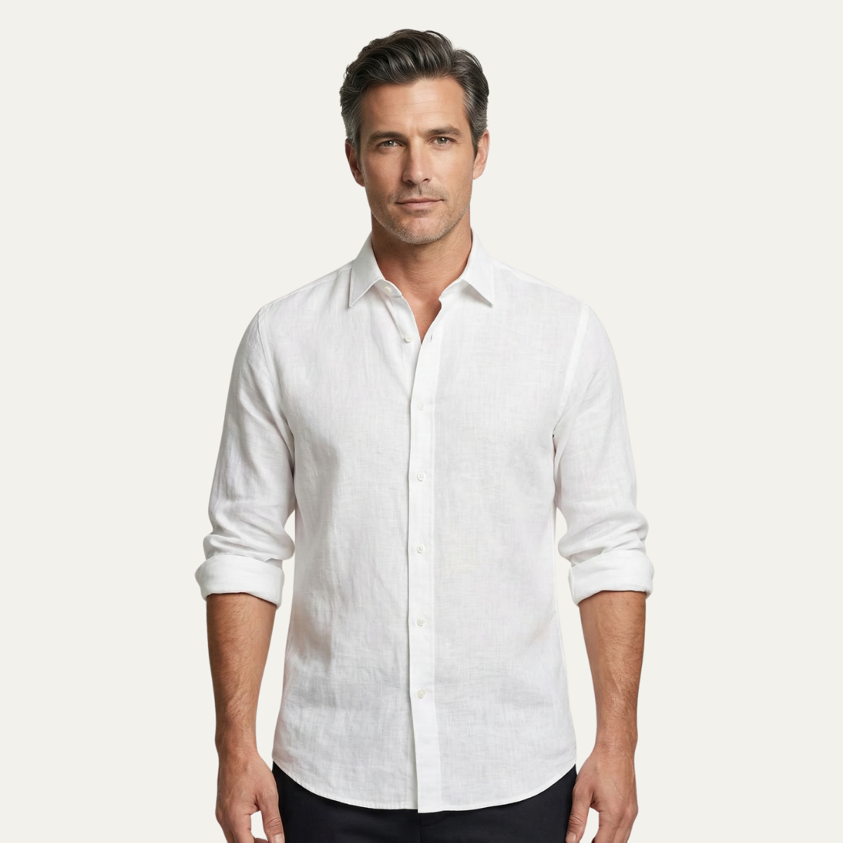 Bram | Men's Linen Button Up Shirt White Long Sleeve