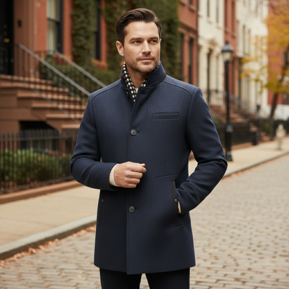 Ash | Men's Smart Casual Wool Overcoat Navy Camel Lined