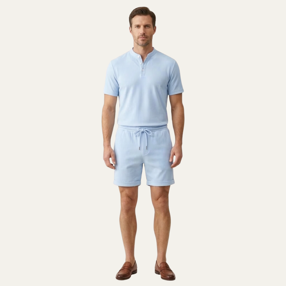 Callum | Men's Lounge Set White Short Sleeve Henley Shorts