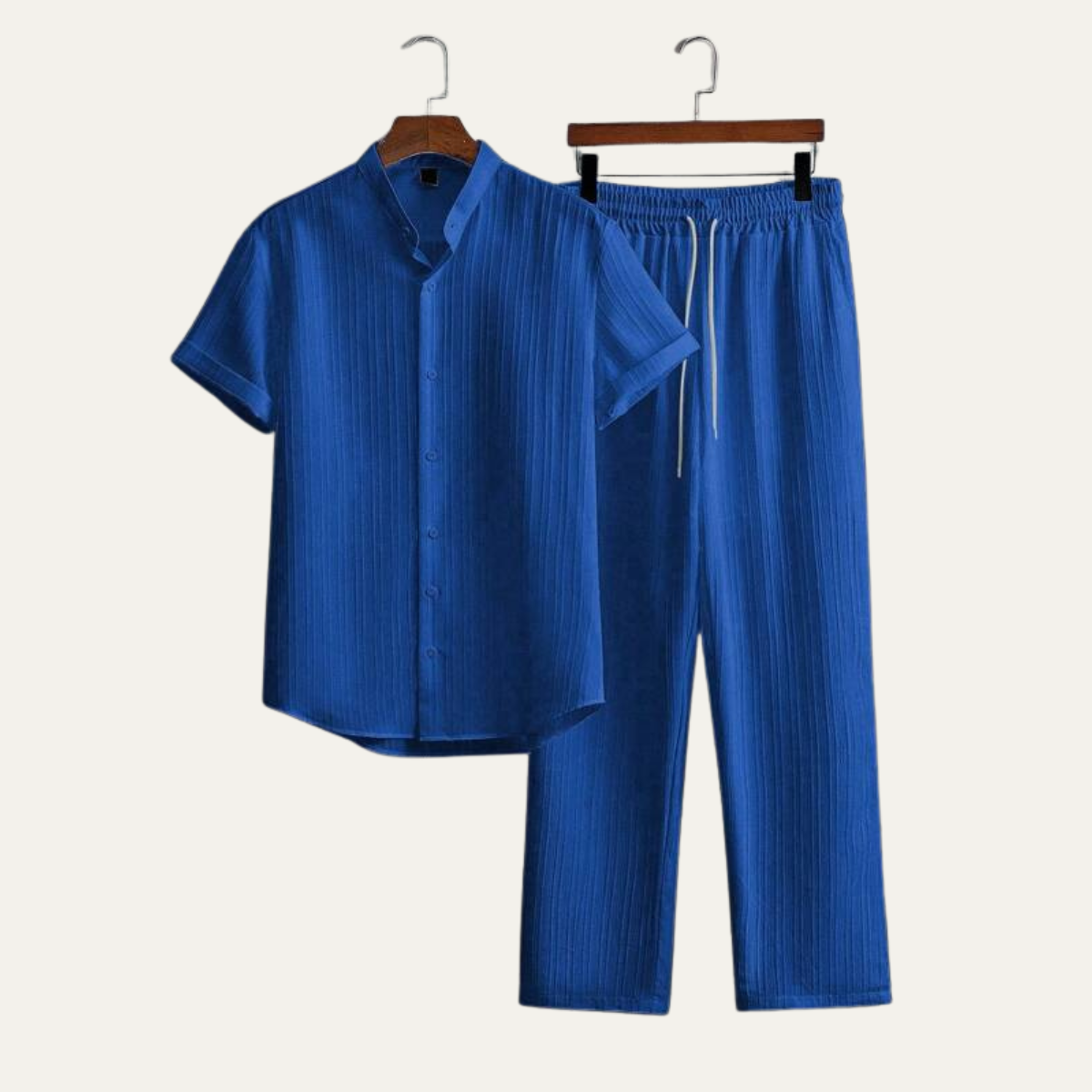 Beau | Men's Linen Pajama Set Blue Striped Short Sleeve