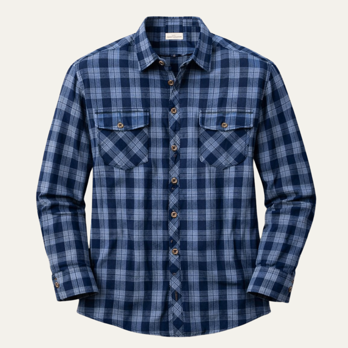 Axel | Men's Plaid Flannel Shirt Navy Blue Chest Pockets