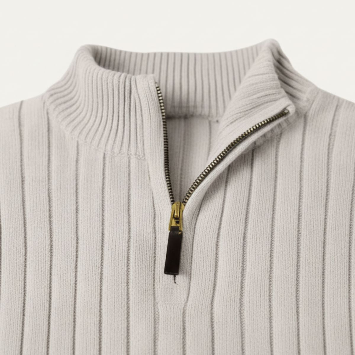 Axel | Men's Quarter Zip Sweater Cream Ribbed Knit