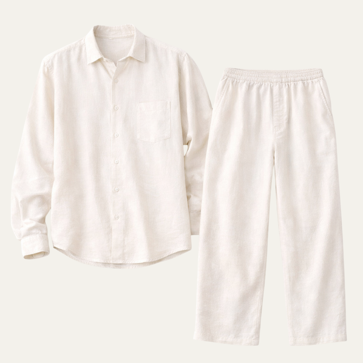 Rowan | Men's Linen Set Cream Oversized Shirt Pants