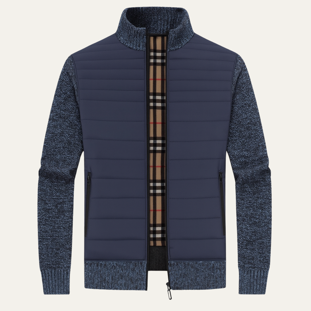 Axel | Men's Quilted Puffer Jacket Navy Knit Sleeves