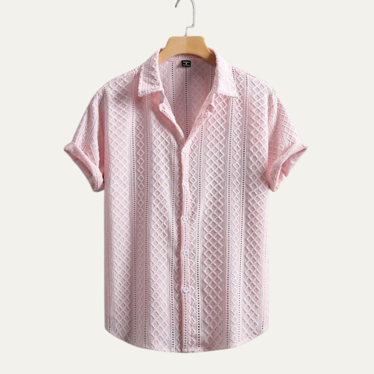 Kai | Men's Textured Button Up Shirt Pink Short Sleeve