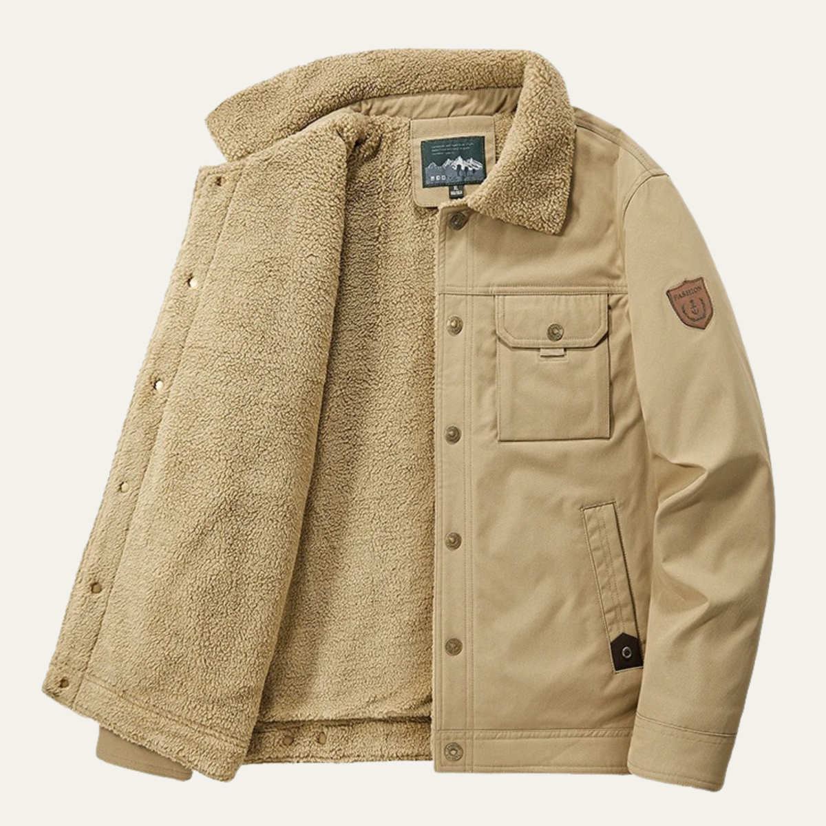Rhys | Men's Sherpa Lined Utility Jacket Beige