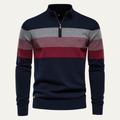 Dama Washington Beau men's quarter zip sweater navy gray burgundy stripe - front view