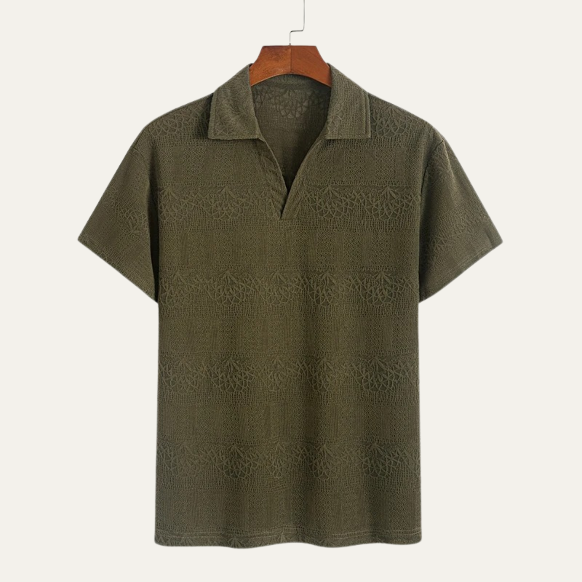 Beau | Men's Knit Polo Shirt Olive Green Short Sleeve