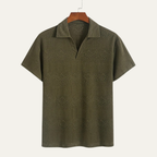 Dama Washington Beau men's knit polo shirt olive green short sleeve - front view