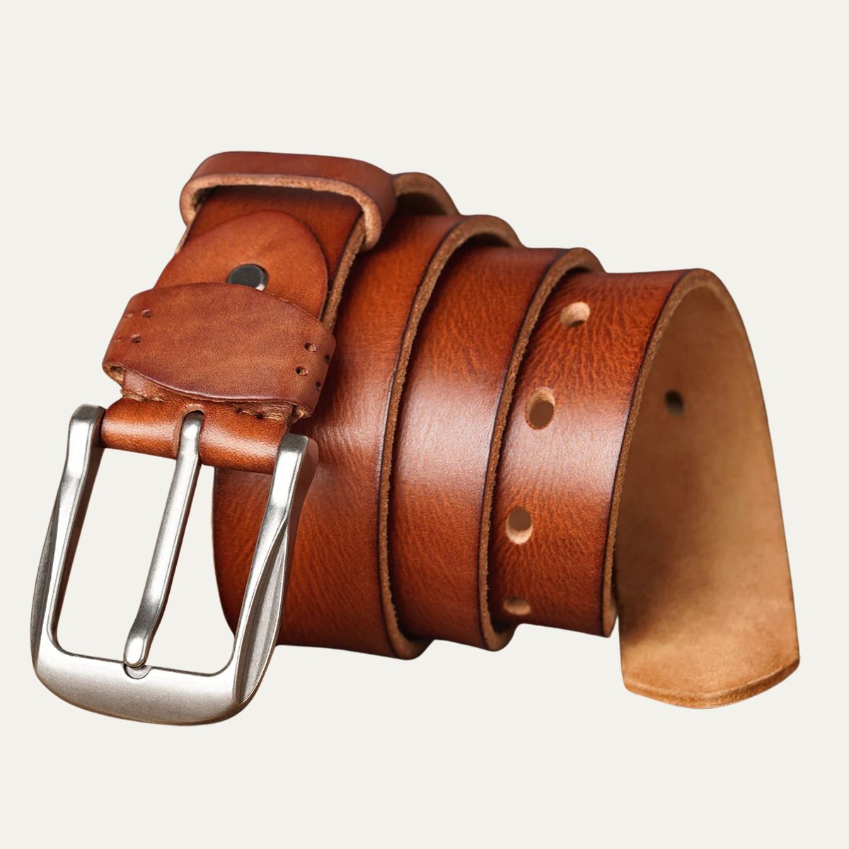 Vera | Men's Leather Belt Brown Silver Buckle