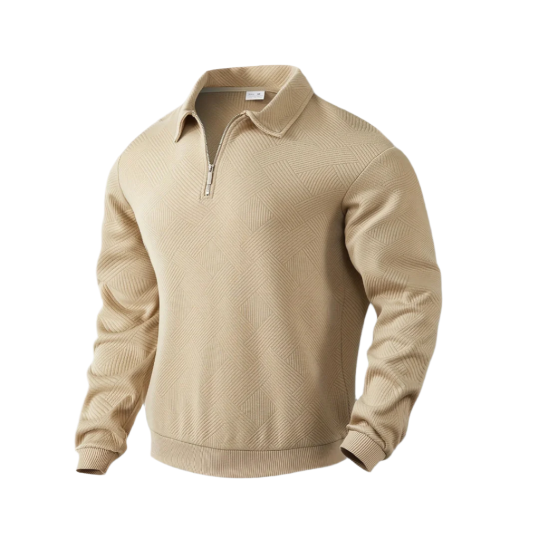 Wyatt | Men's Quarter Zip Sweater Cream Geometric Pattern