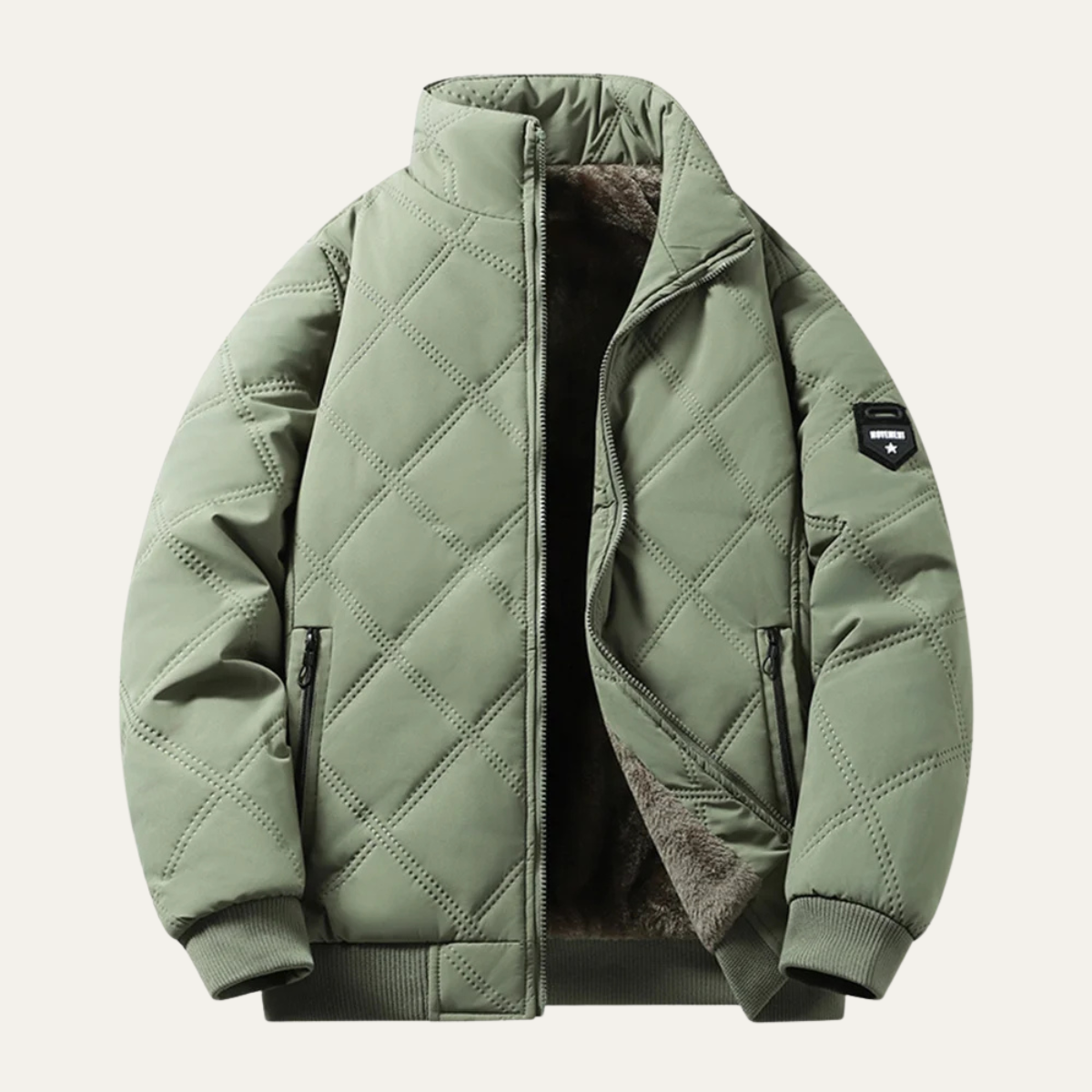 Ezra | Men's Quilted Puffer Jacket Black Sherpa Lining