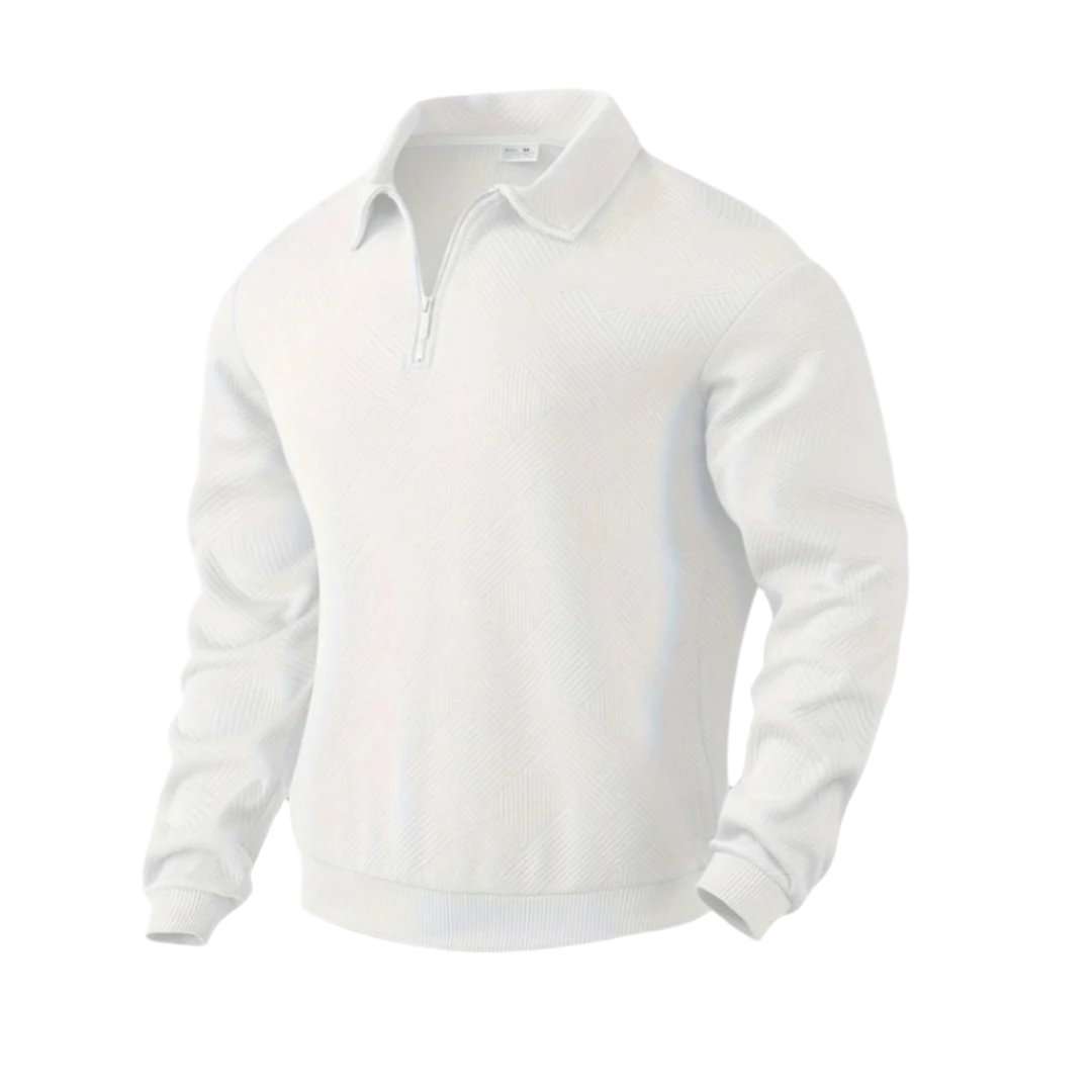 Wyatt | Men's Quarter Zip Sweater Cream Geometric Pattern