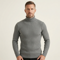 Dama Washington Jasper men's turtleneck ribbed knit sweater gray - front view