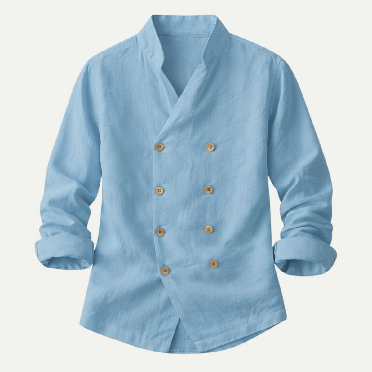 Kai | Men's Double Breasted Linen Shirt Cream Long Sleeve