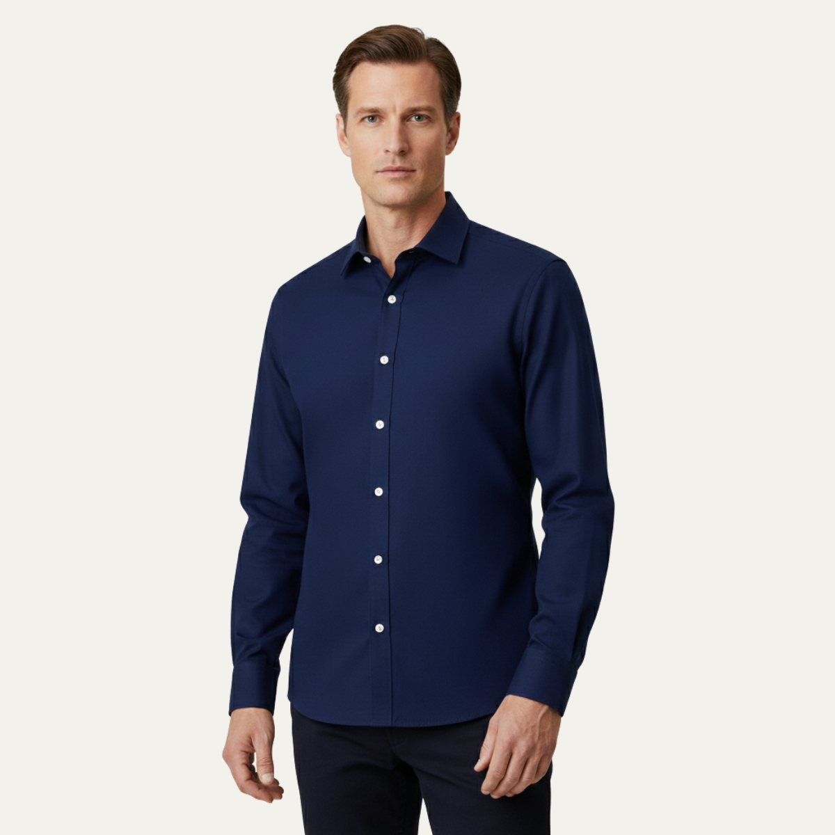 Kade | Men's Button Up Shirt Navy Long Sleeve Stretch