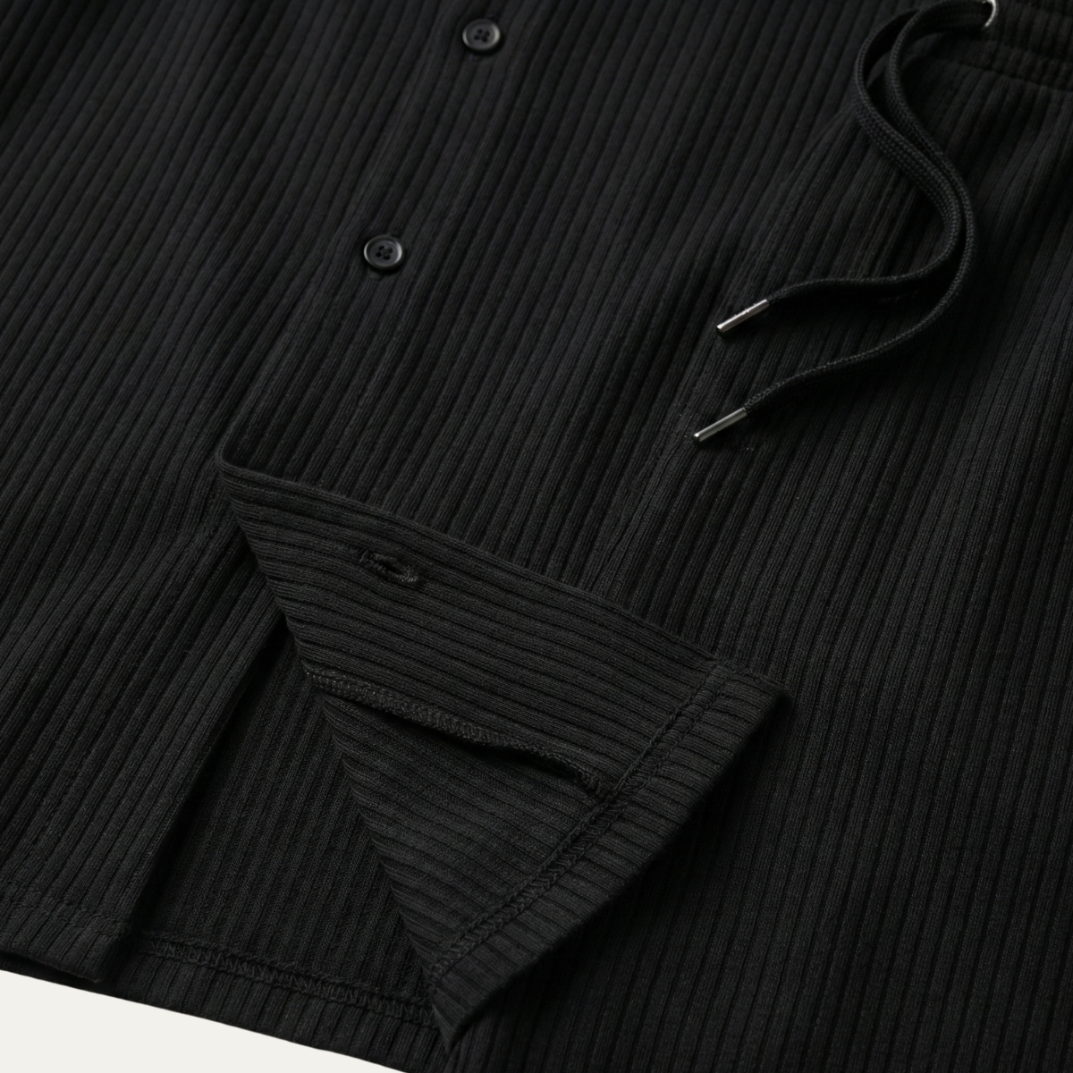 Voss | Men's Lounge Set Black Ribbed Short Sleeve Shirt Shorts