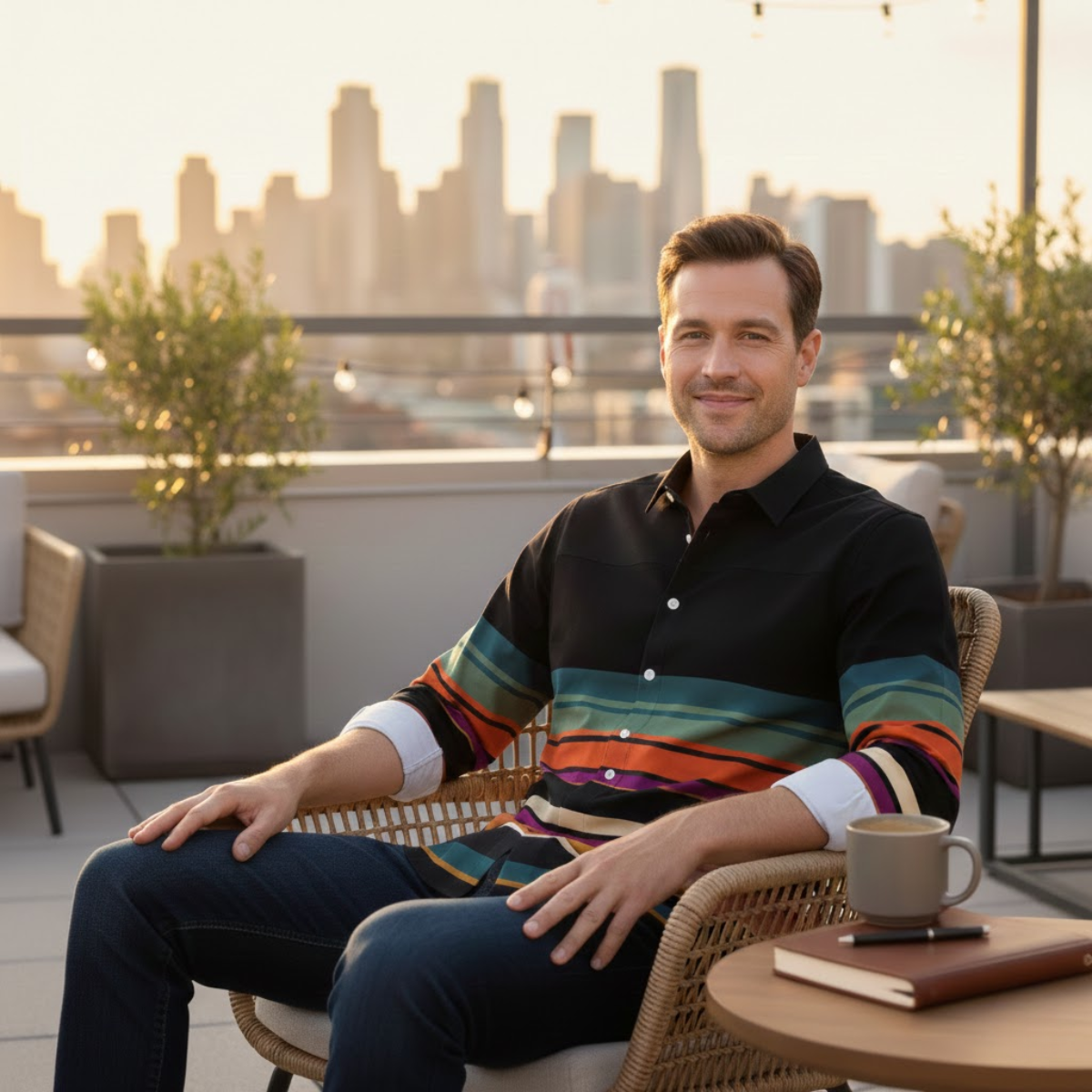 Axel | Men's Striped Button Up Shirt Orange Multi