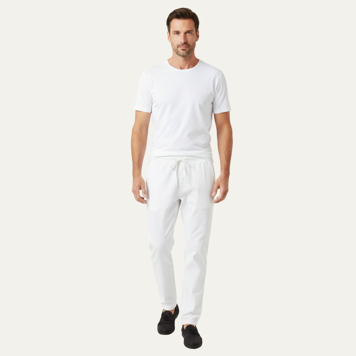 Axel | Men's Casual Loose Fit Linen Drawstring Pants White