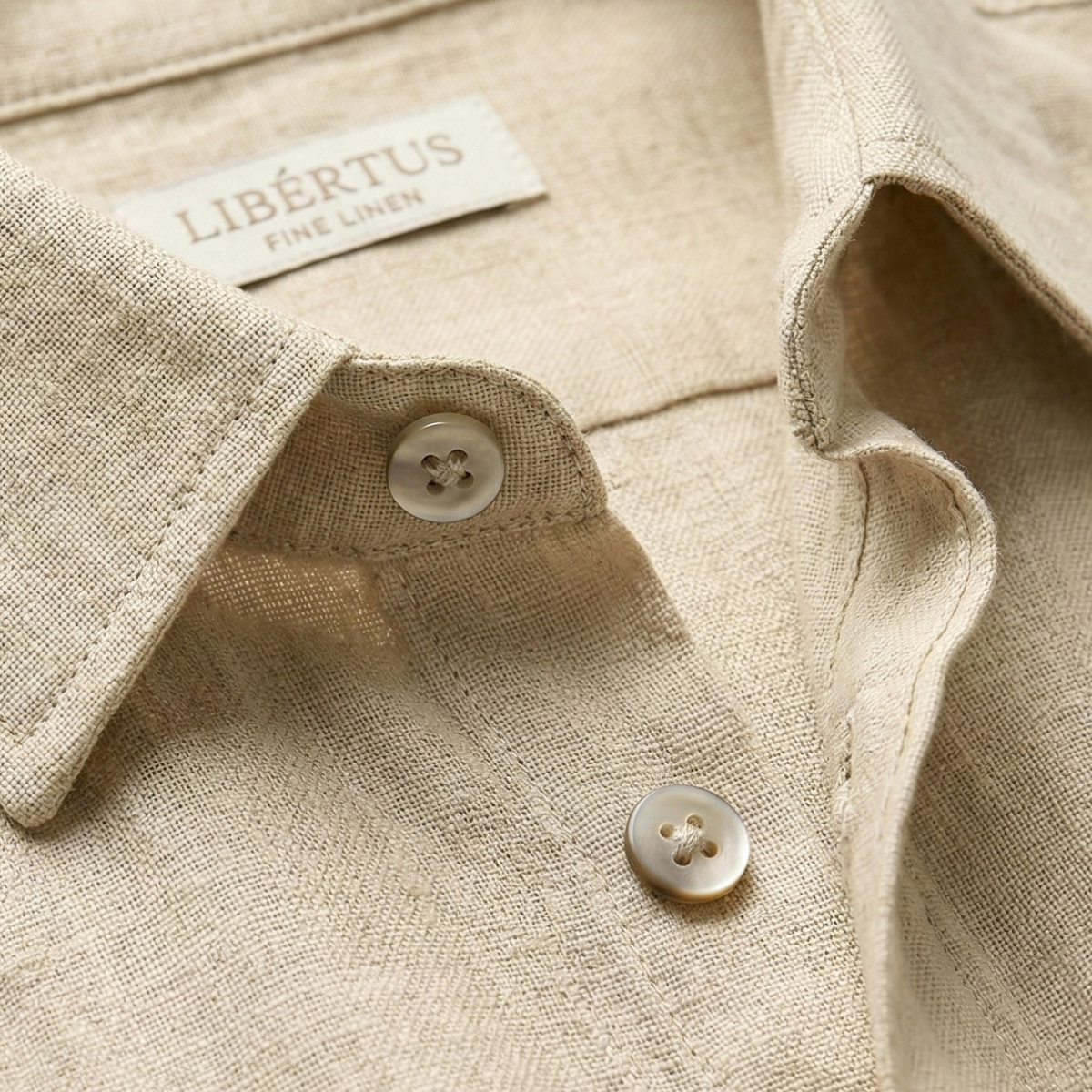 Callum | Men's Linen Button Up Shirt Cream Long Sleeve
