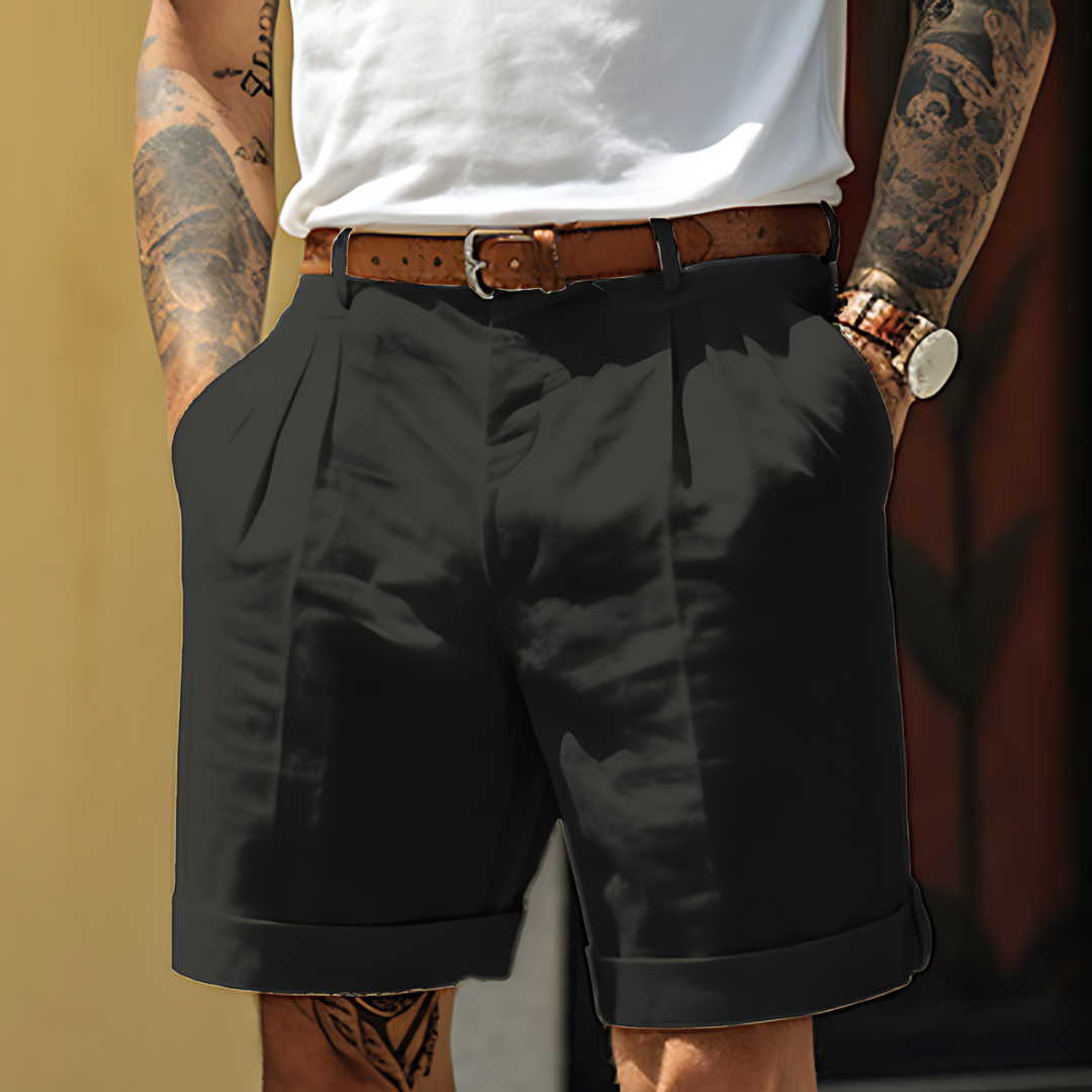 Rowan | Men's Tailored Linen Shorts Cream Pleated