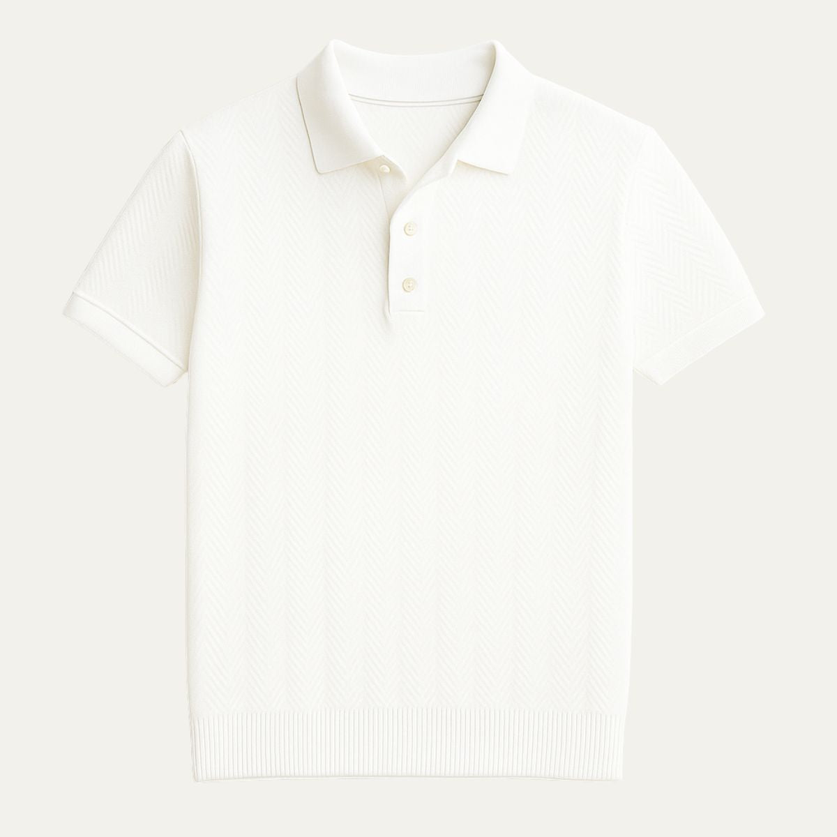 Beau | Men's Textured Polo Shirt Cream Short Sleeve