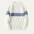 Dama Washington Beau men's cable knit sweater cream blue colorblock stripe - view 2
