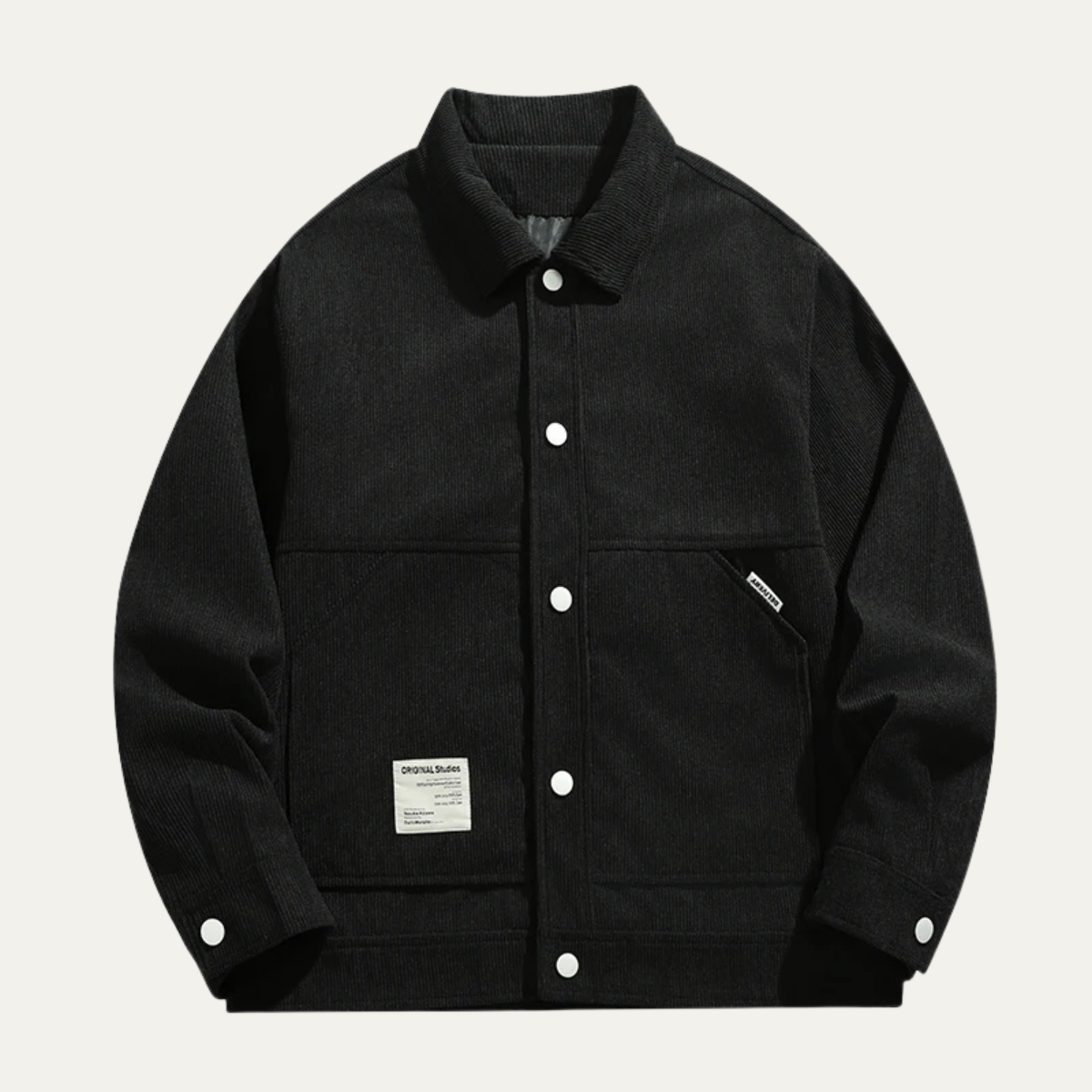 Axel | Men's Casual Corduroy Jacket Black Loose Fit Button Up