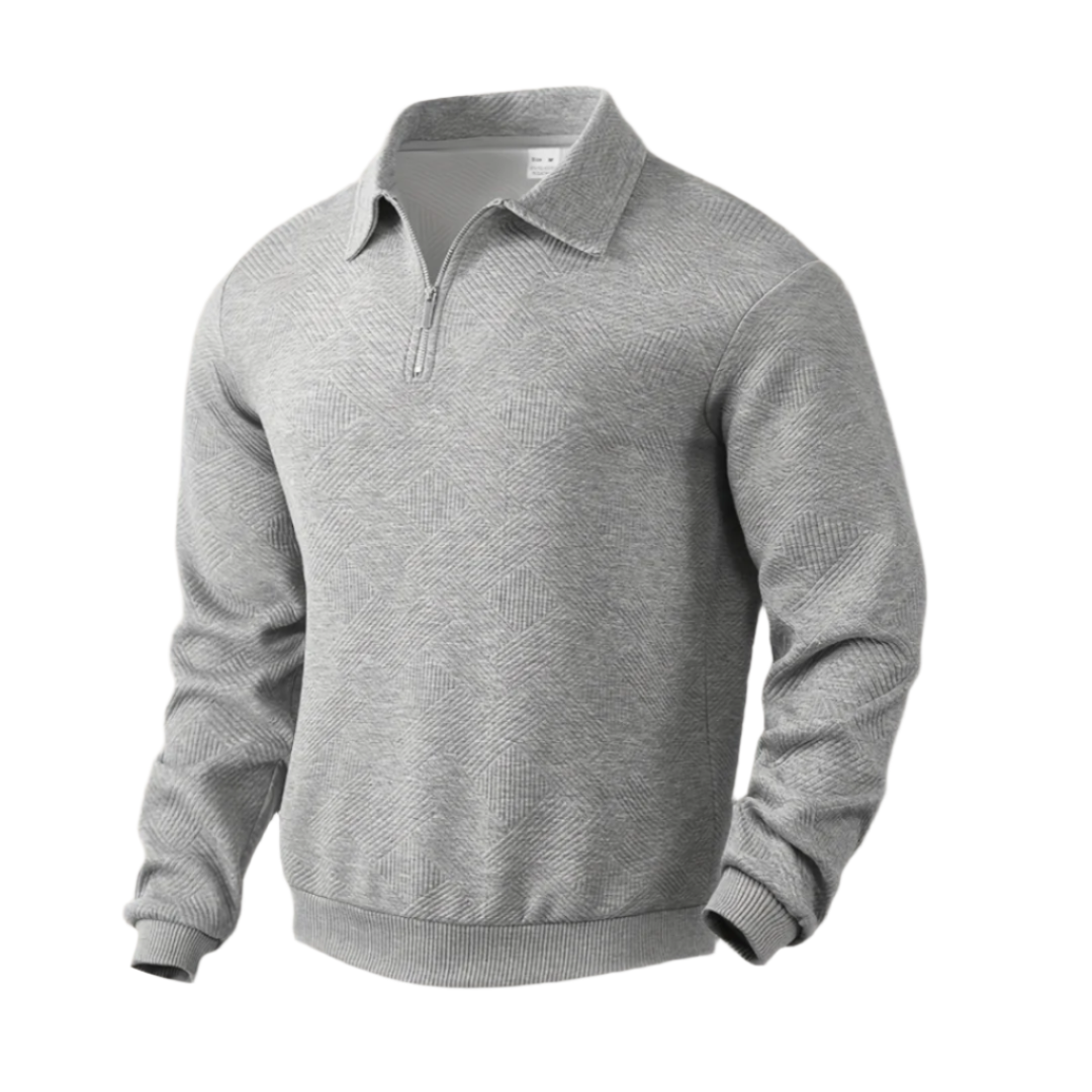 Wyatt | Men's Quarter Zip Sweater Cream Geometric Pattern