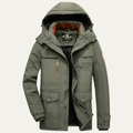 Dama Washington Jasper men's hooded puffer coat olive green warm winter - front view