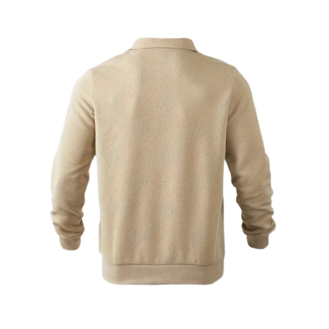 Wyatt | Men's Quarter Zip Sweater Cream Geometric Pattern
