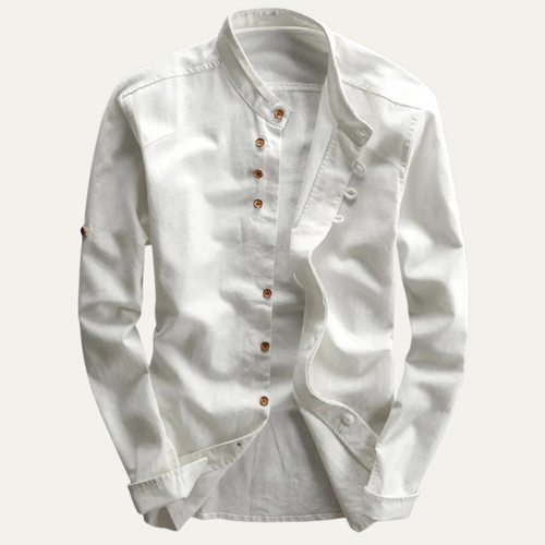 Dama Washington Axel men's linen button up shirt white long sleeve - front view