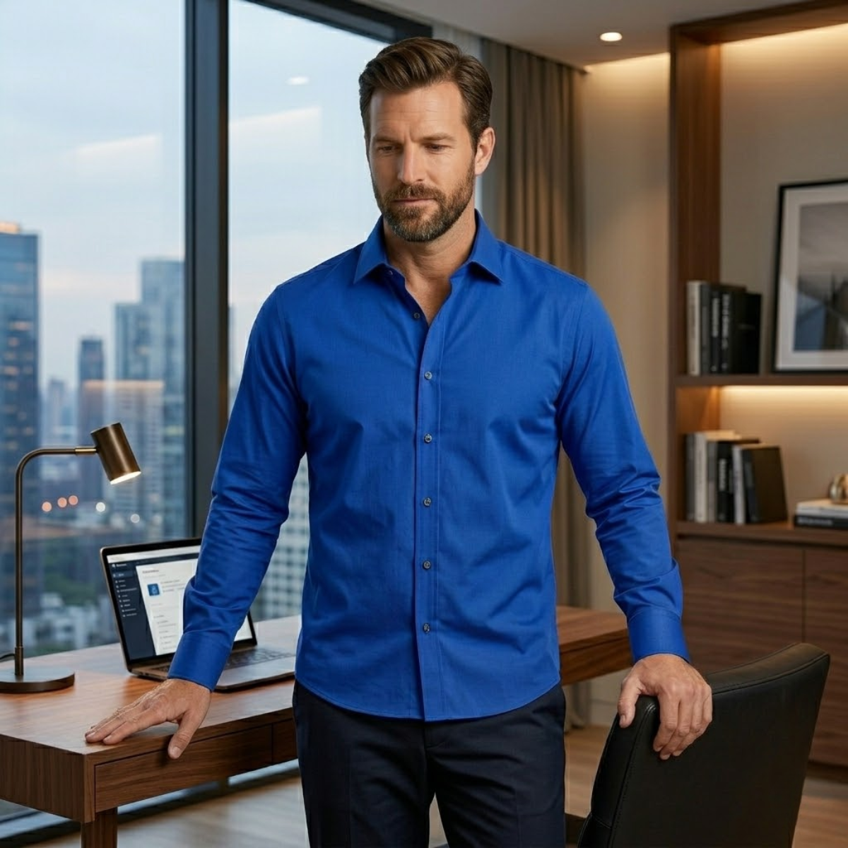 Kai | Men's Blue Button Down Shirt Long Sleeve Fitted