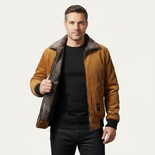 Dama Washington Axel men's corduroy jacket camel sherpa lined - front view