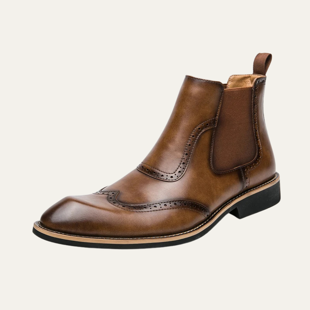 Axel | Men's Brogue Chelsea Dress Boots Brown Leather