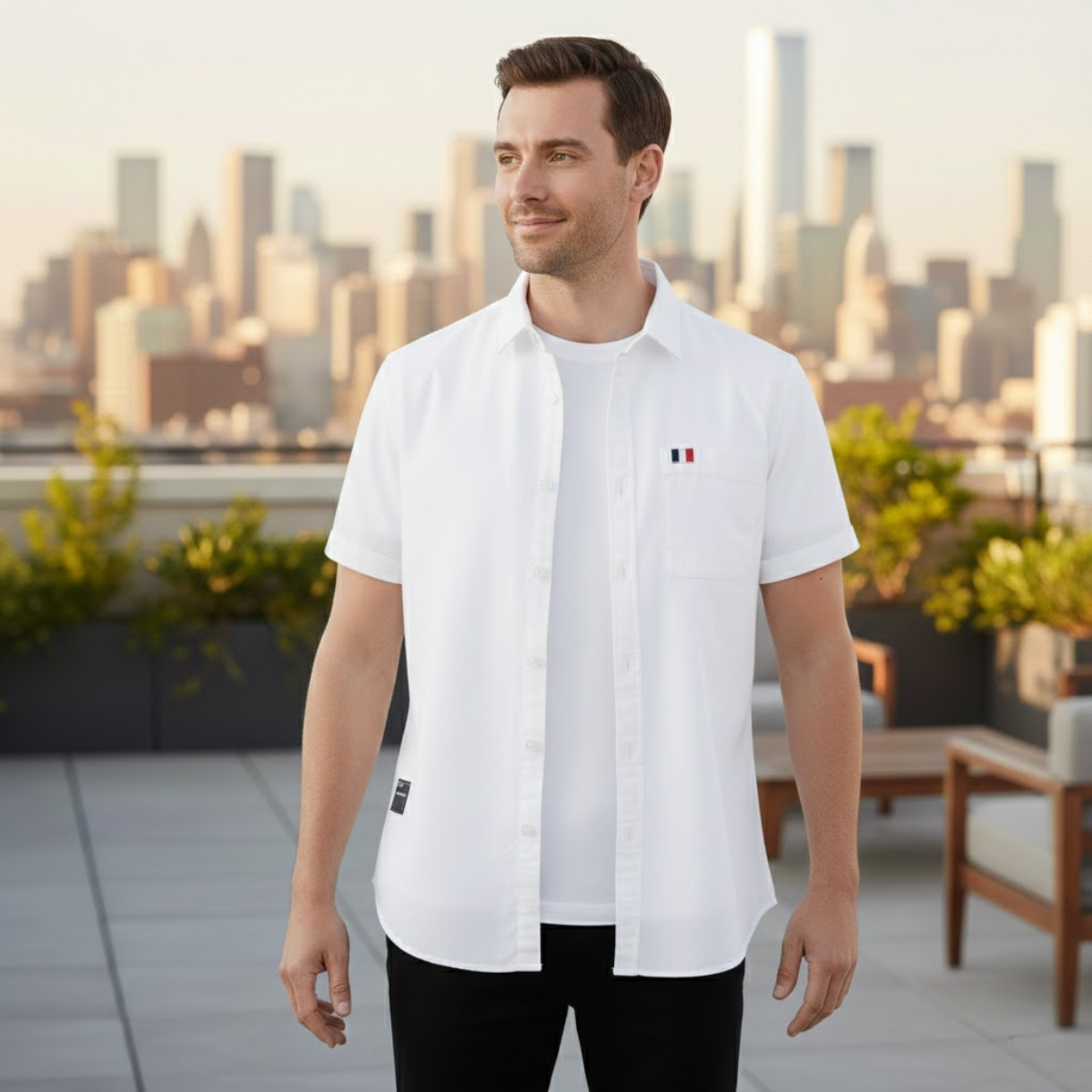 Callum | Men's Casual Button Up Shirt White Short Sleeve