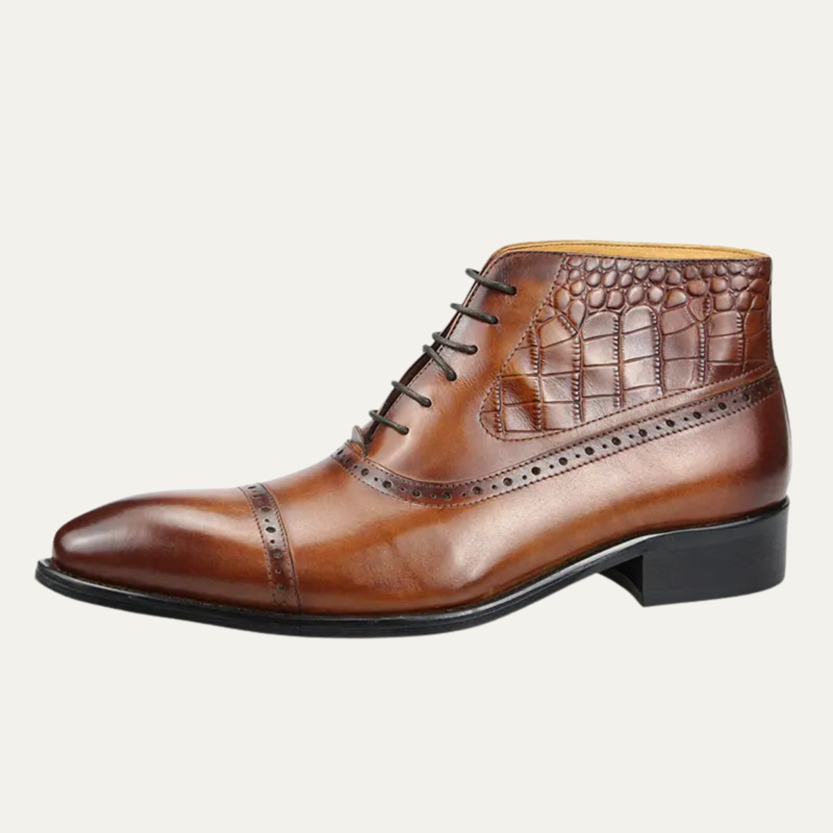 Rhys | Men's Leather Brogue Lace Up Ankle Dress Boots Cognac