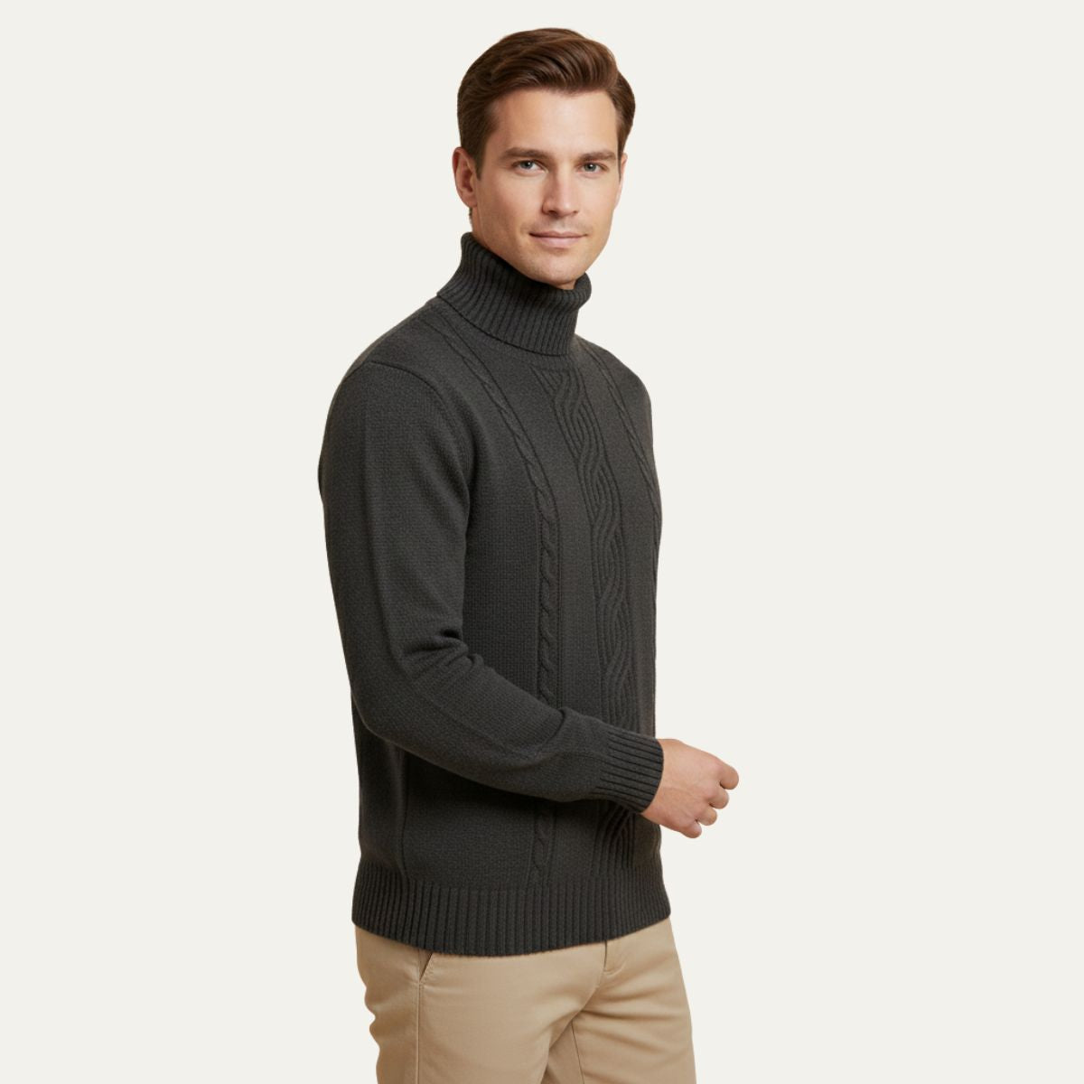 Bram | Men's Cable Knit Turtleneck Sweater Black