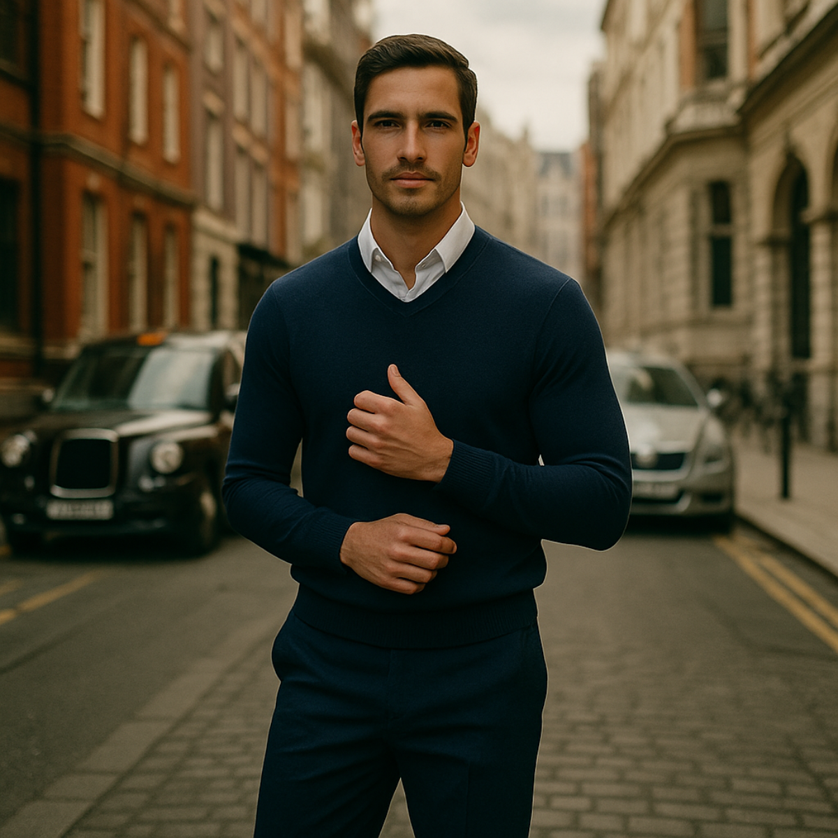 Beau | Men's V Neck Cashmere Sweater Cream