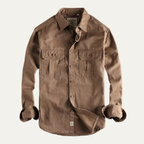 Dama Washington Axel men's utility denim shirt jacket beige long sleeve - front view