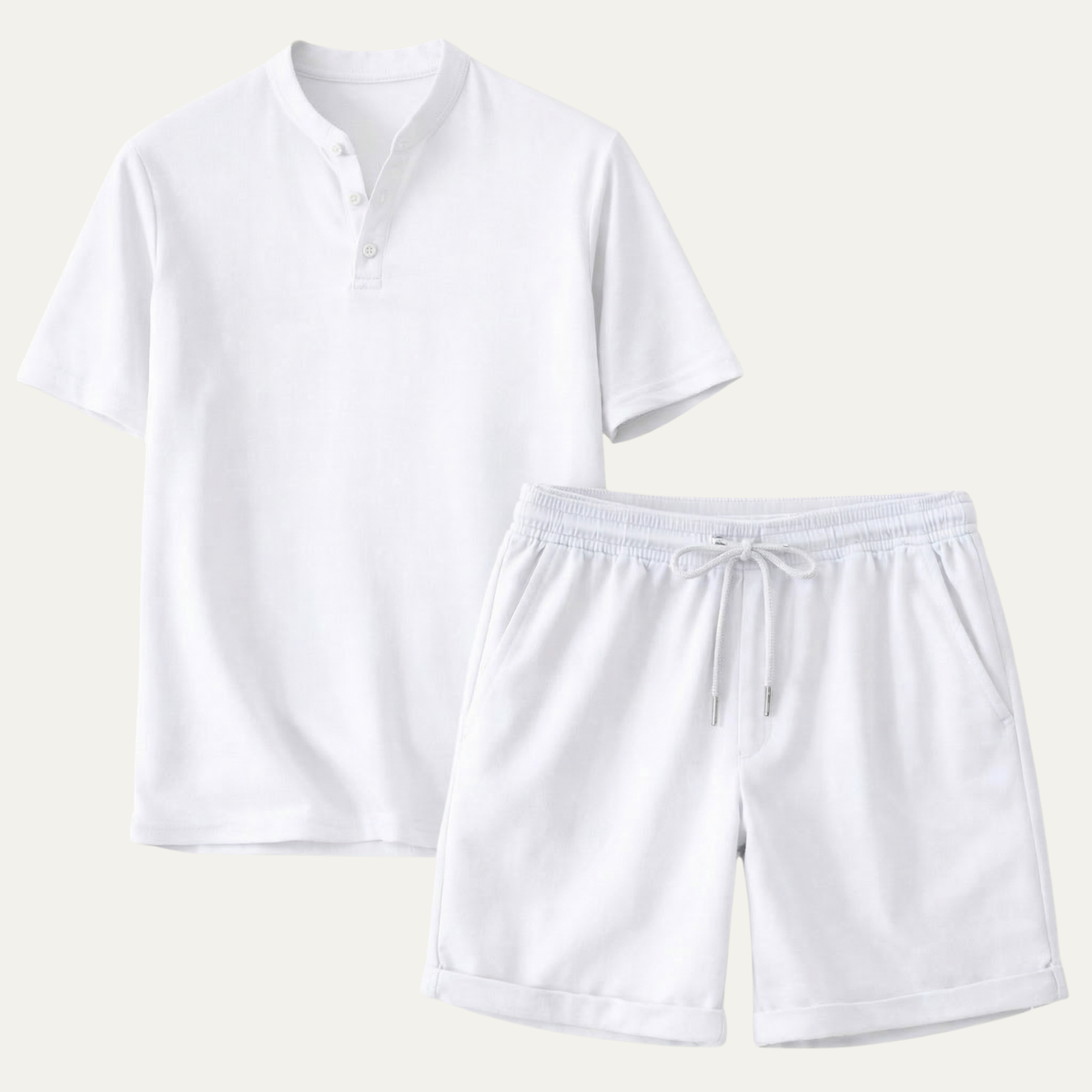 Callum | Men's Lounge Set White Short Sleeve Henley Shorts