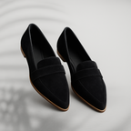 Dama Washington Rue women's pointed loafer slip on shoes black suede - front view