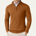 Dama Washington Bram men's quarter zip sweater camel mock neck long sleeve - front view