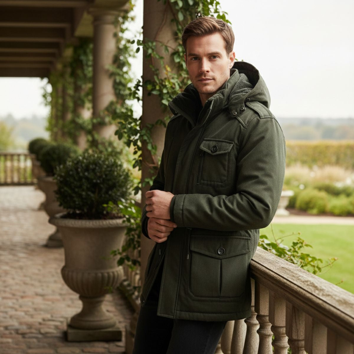 Ash | Men's Winter Parka Olive Hooded Quilted Jacket