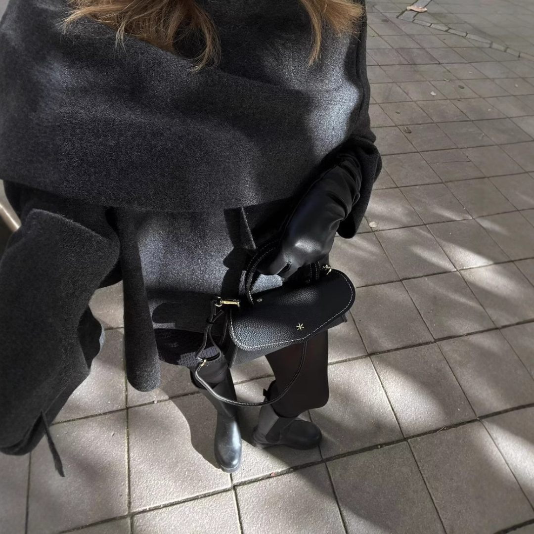 Ada | Women's Wool Cowl Neck Cape Black Long Sleeve