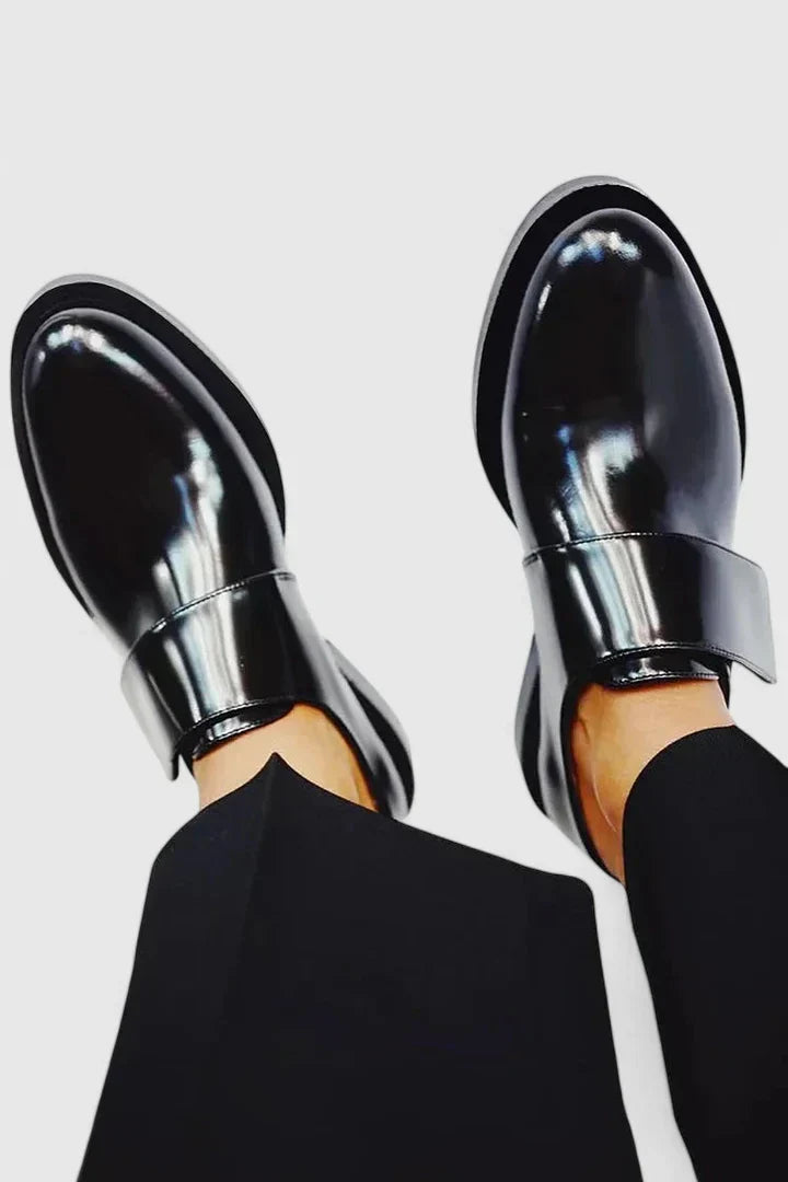 Opal | Women's Black Patent Leather Loafers Velcro Strap